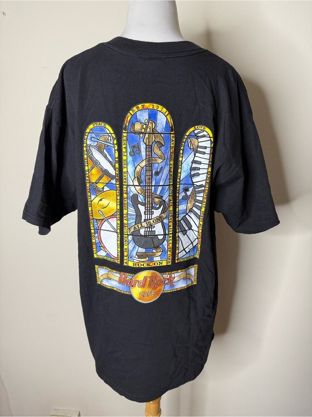 Hard Rock Cafe Vintage Black New Orleans Stained Glass Design Tee